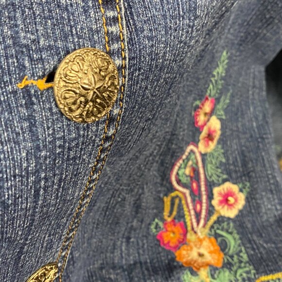 Vintage Blair Two Twenty Collection Long Blue Jean Jacket Embroidered Denim M - Picture 5 of 12